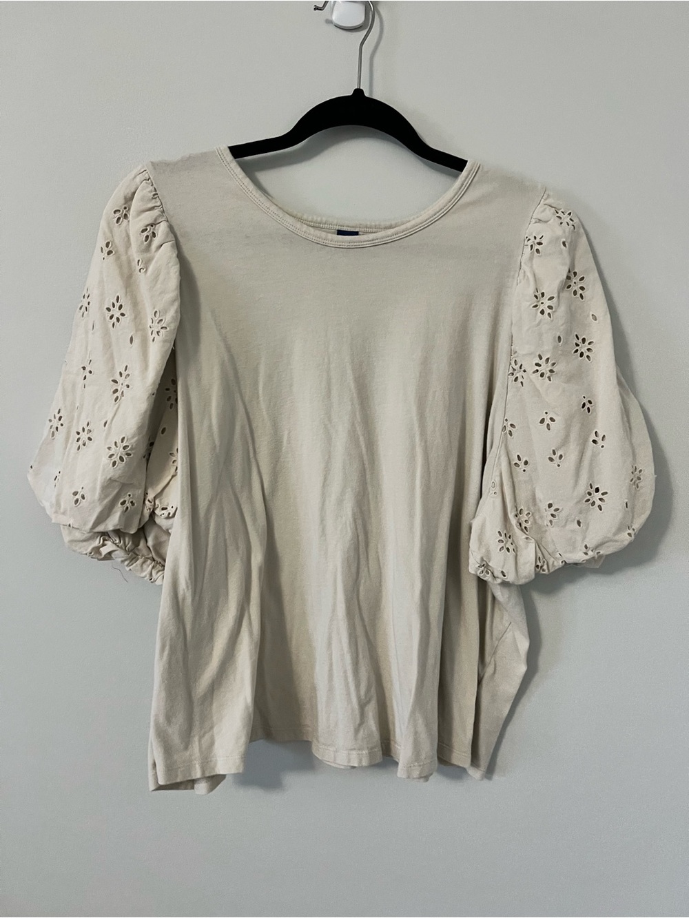 Old Navy Cream Puff Sleeve Eyelet Top